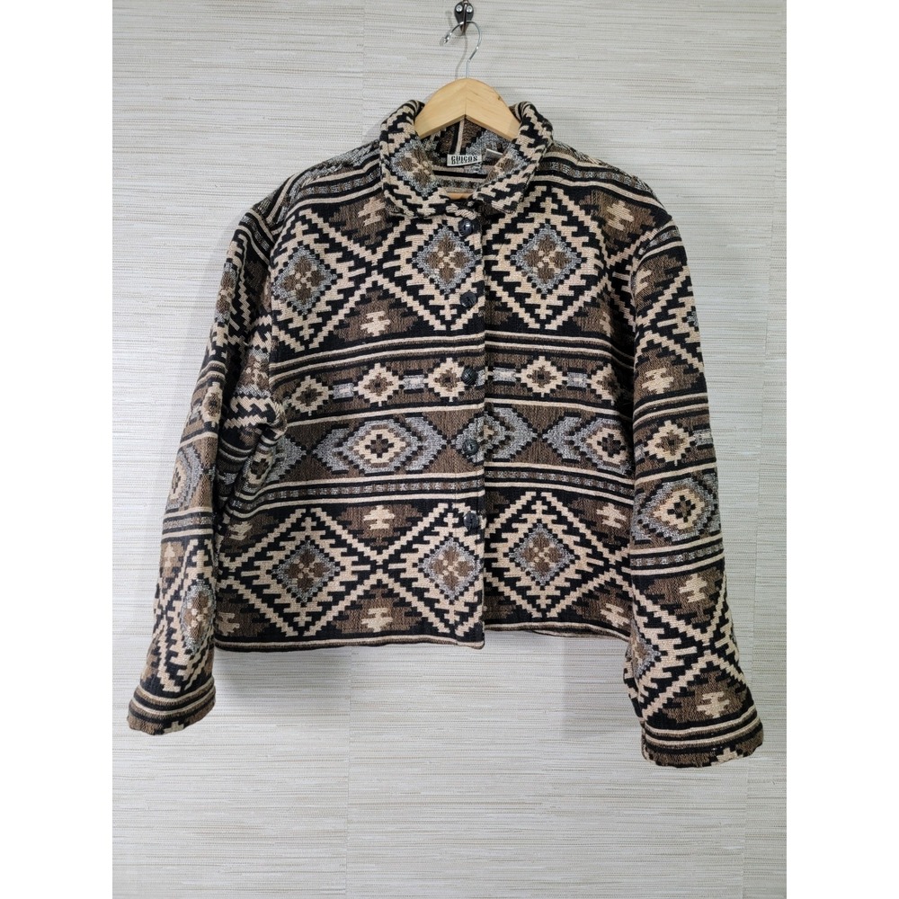 Chico's Women Jacket Southwestern Geometric Cotton Button Front Size 3‎